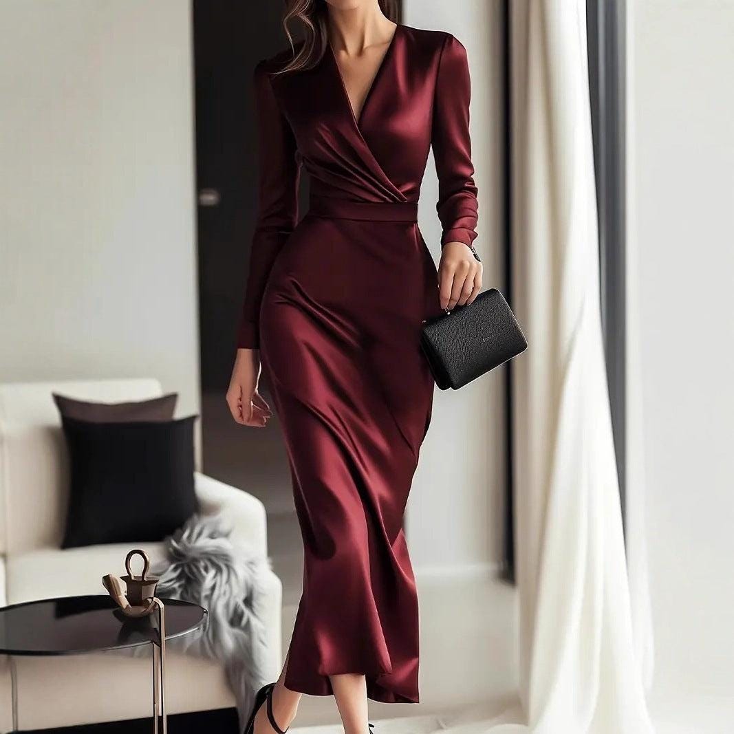Valen Beige Satin Bodycon Midi Dress — view 4