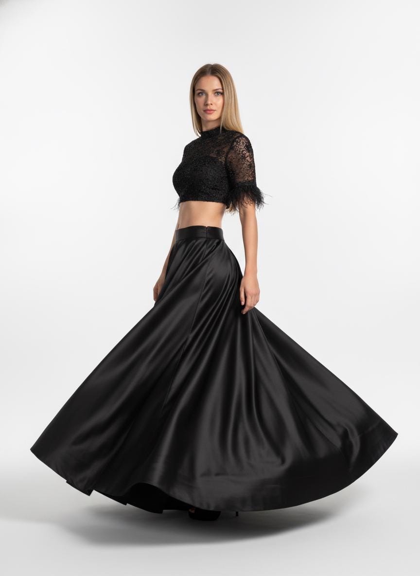 Orla Black Satin Maxi Skirt — view 3