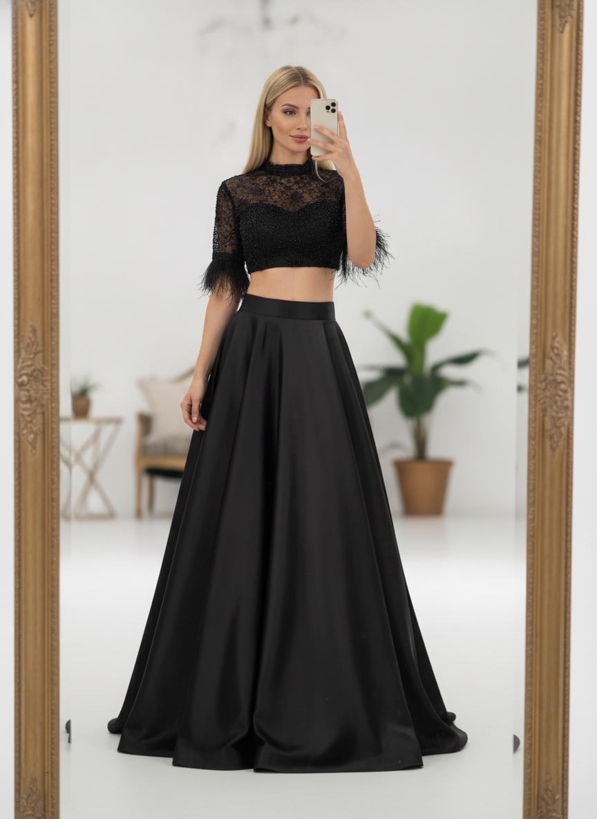 Orla Black Satin Maxi Skirt — view 4