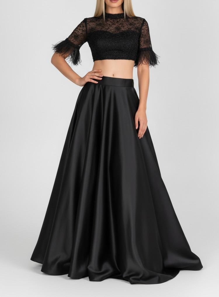 Orla Black Satin Maxi Skirt — view 2