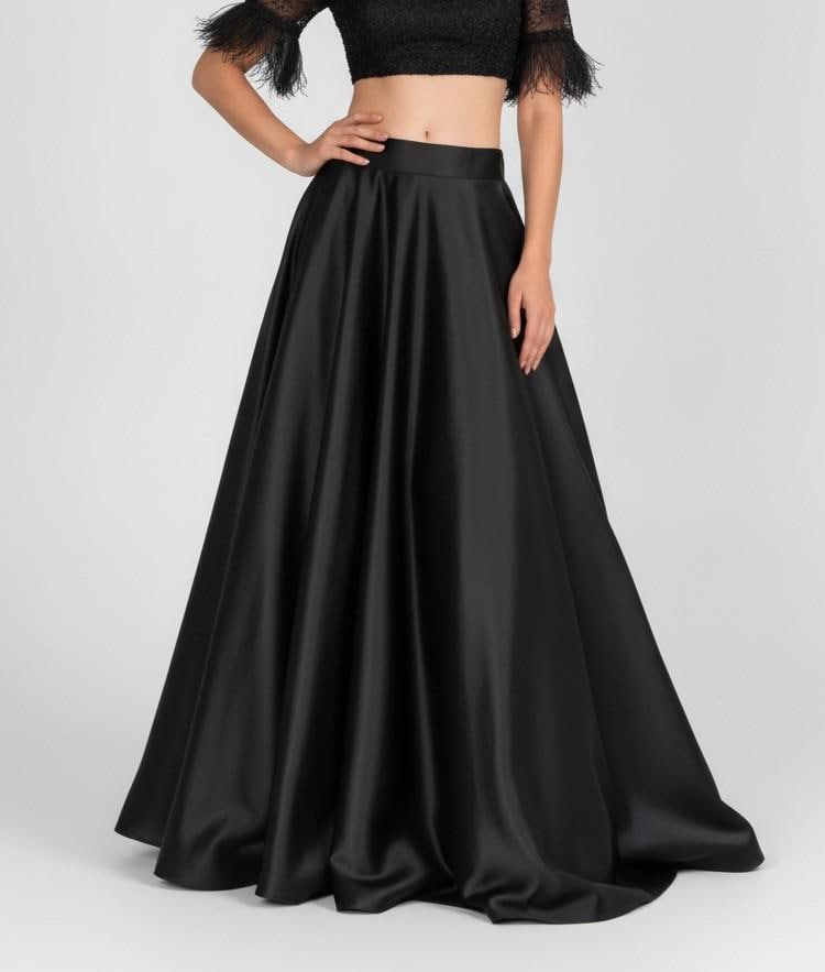Orla Black Satin Maxi Skirt — New York New York