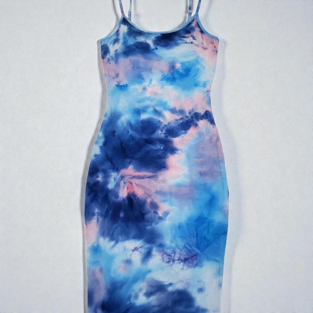 Kenna Light Blue Knit Tie-Dye Midi Dress — view 2