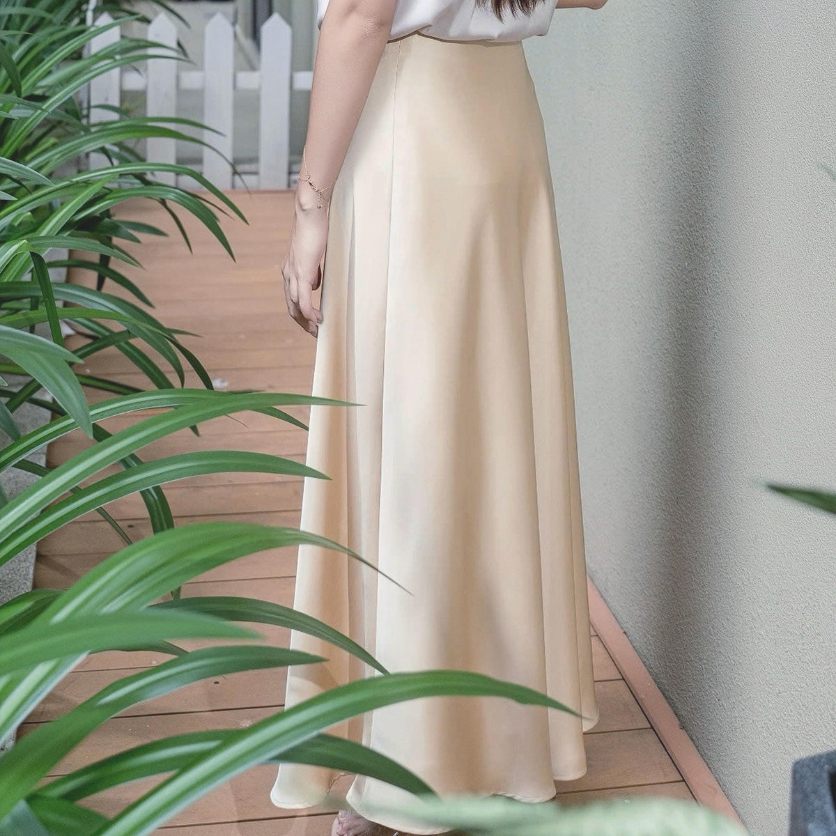 Kit Ivory Satin Maxi Skirt — New York New York
