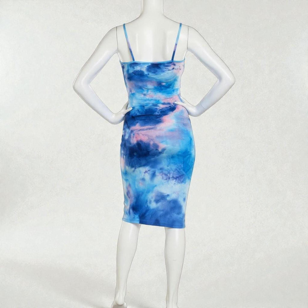 Kenna Light Blue Knit Tie-Dye Midi Dress — view 3