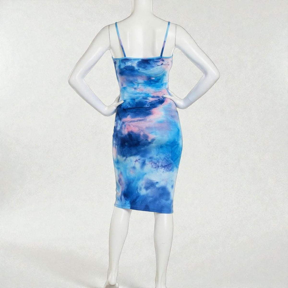 Kenna Light Blue Knit Tie-Dye Midi Dress — view 3