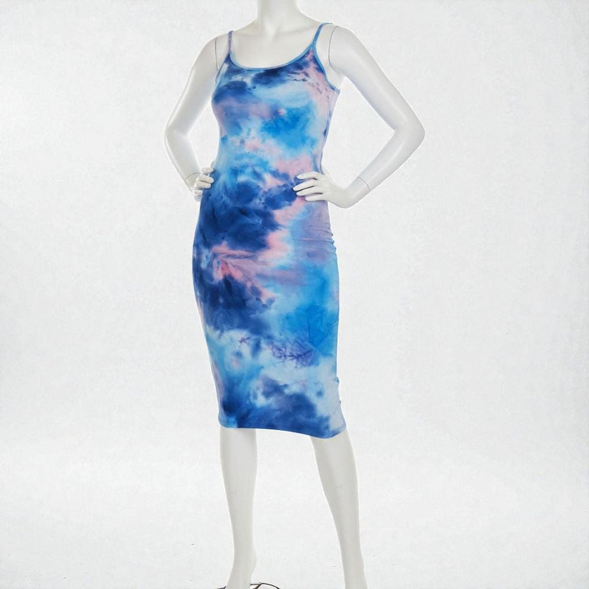 Kenna Light Blue Knit Tie-Dye Midi Dress — New York New York