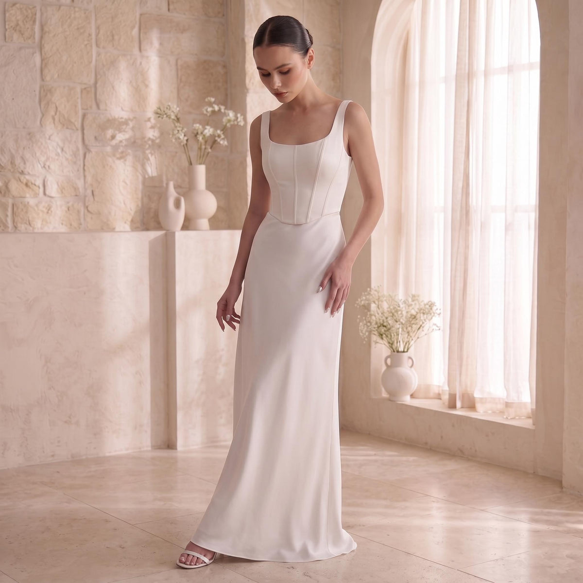 Ava White Satin Maxi Skirt — view 3