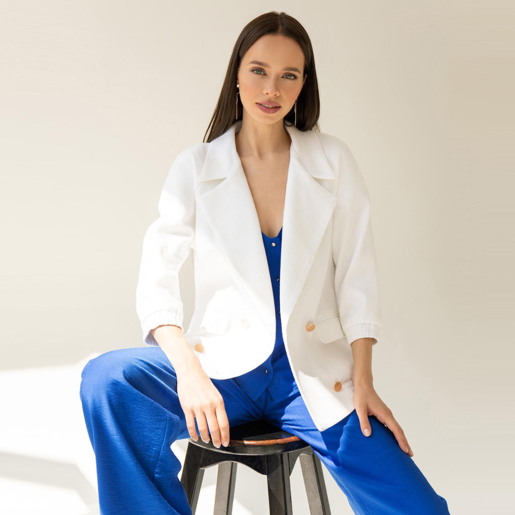 Nina White Cotton Blazer — view 3