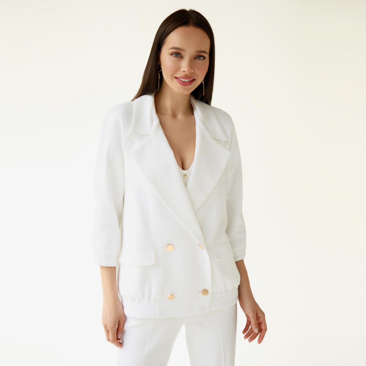Nina White Cotton Blazer — view 6