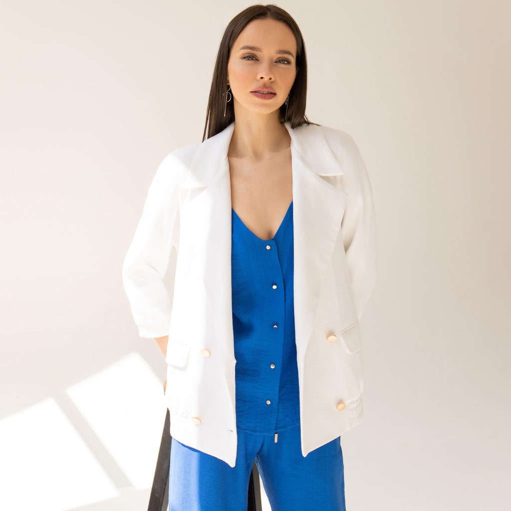Nina White Cotton Blazer — view 2
