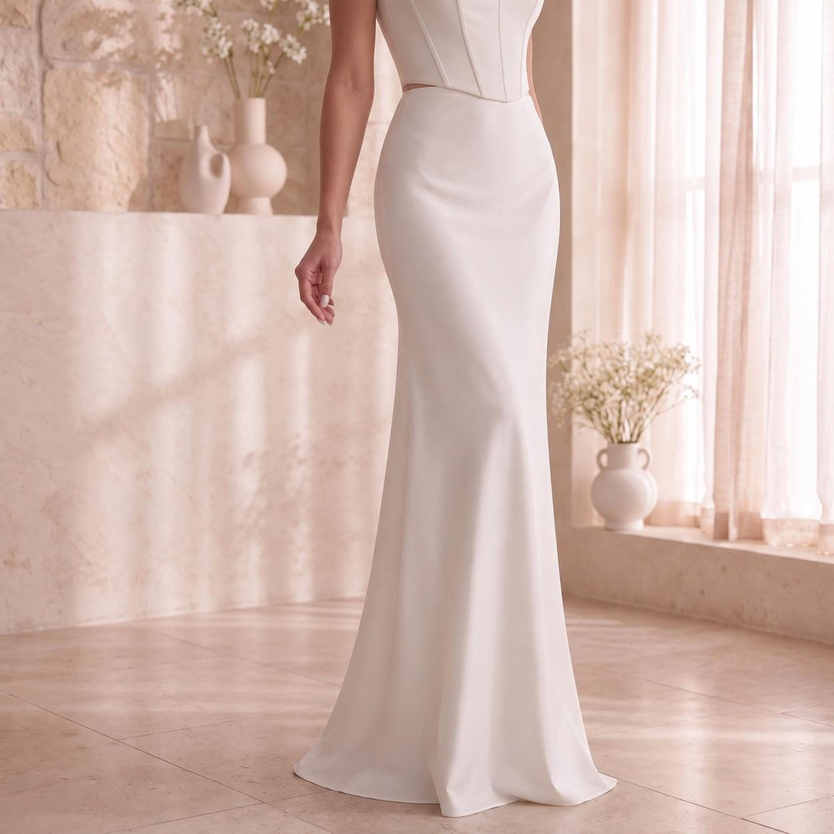 Ava White Satin Maxi Skirt — New York New York